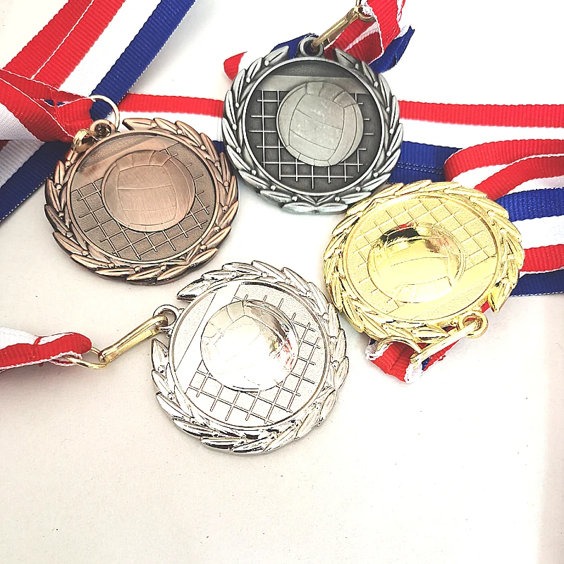 Medalla de competición de voleibol de 4 colores, decoración de oro y plata, 5,0 CM