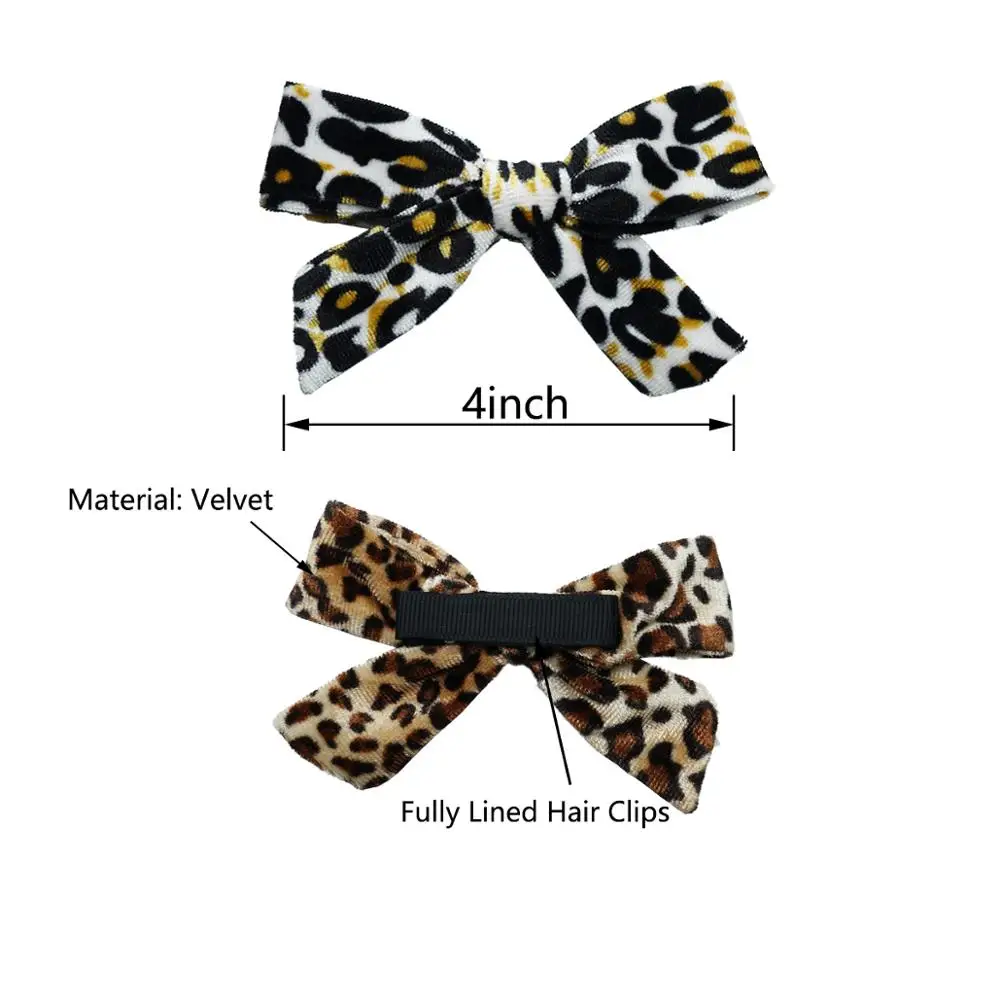 12pcs Velvet Hair Bows Clips Baby Girls 4Inch Leopard Hair Bows Alligator Hair Clips Fully Lined Hair Accessories