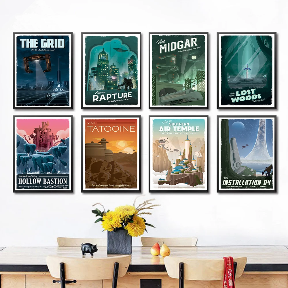 

Rapture Bioshock Kingdom Hearts Travel Posters Retro Vintage Canvas Painting Prints Pictures On The Wall Decoration Home Decor