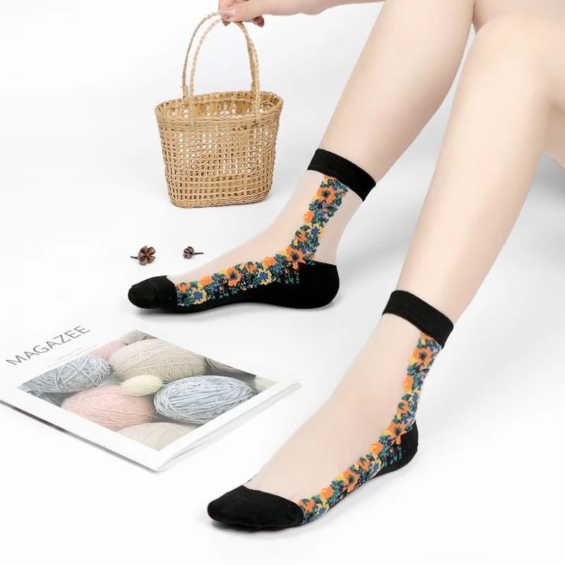 Chaussettes sexy en résille pour femmes, dentelle, à volants, doux, confortables, en maille élastique, garniture à volants, transparentes, amusantes, 1 paire = 2 pièces