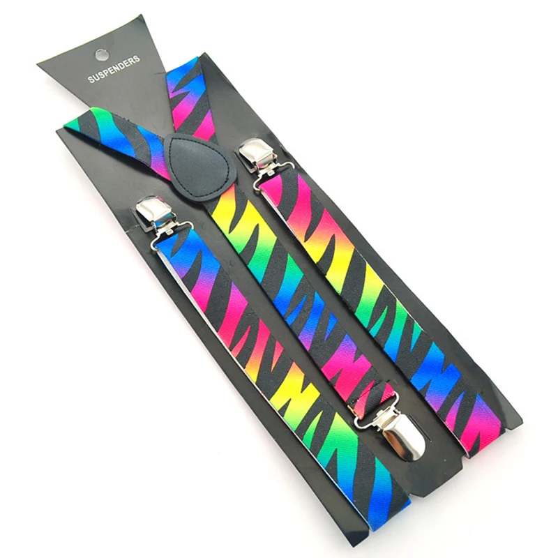 Women Men`s Shirt Suspenders For Trousers Pants Holder Braces Wedding Suspender Straps 1inch width Rainbow Zebra Gallus Elastic