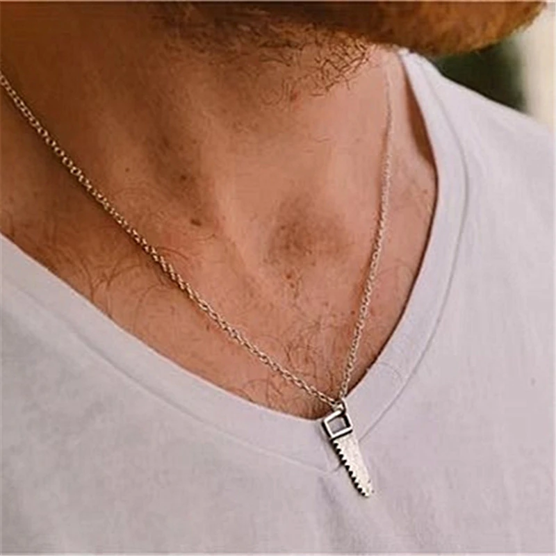 Saw Necklace for Men, Men's Necklace with Hand Nsaw Pendant, Groomsmen Gift, Handyman, Men's Necklace, Gift for Husband