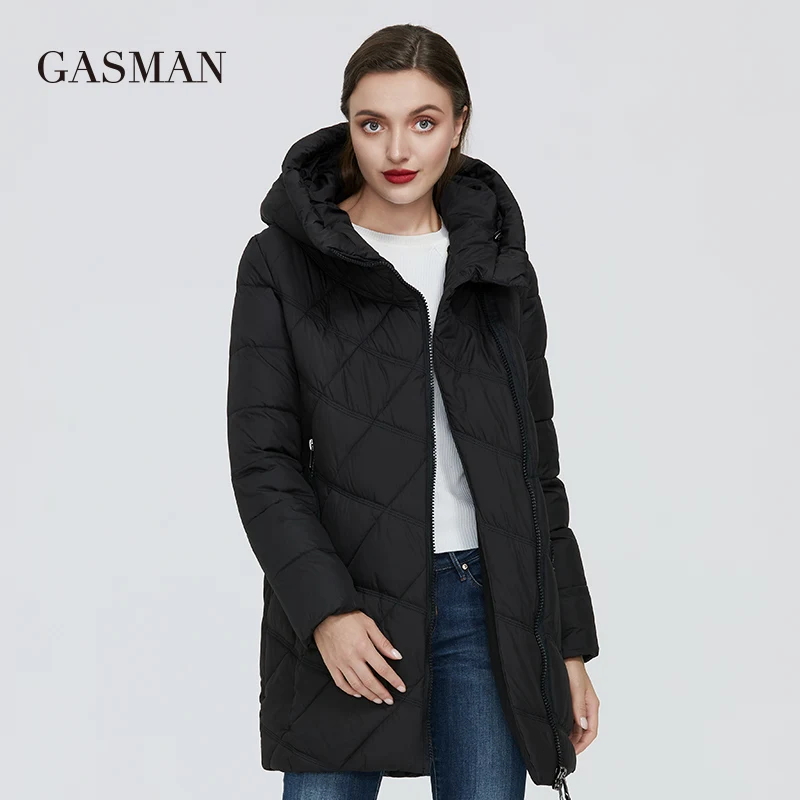 Gasman 2022 preto zíper fino roupas de inverno jaqueta feminina moda com capuz bio casaco feminino quente parkas longo puffer jaqueta 18806