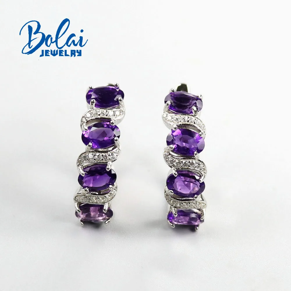 bolai,Natural Africa amethyst earrings,925 sterling silver,  new model is a popular accessory for women to wear every day