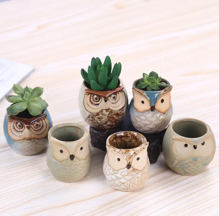 Ceramic Owl Shape Flower Pots for Fleshy Plant Animal Style Planter Home Garden Office Decoration SN2015