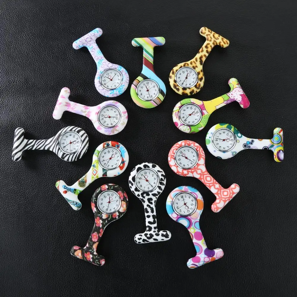 Silicone Nurse Watch Multicolor Pattern Arabic Numerals Round Dial Women Nurses Brooch Tunic Fob Watches Pocket Watches