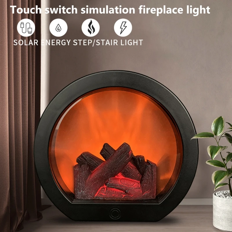 Simulation Fireplace Firewood Lanterns Lamp Desktop Ornaments Dynamic Vision 3D Flame Touch Switch Home Decoration Light