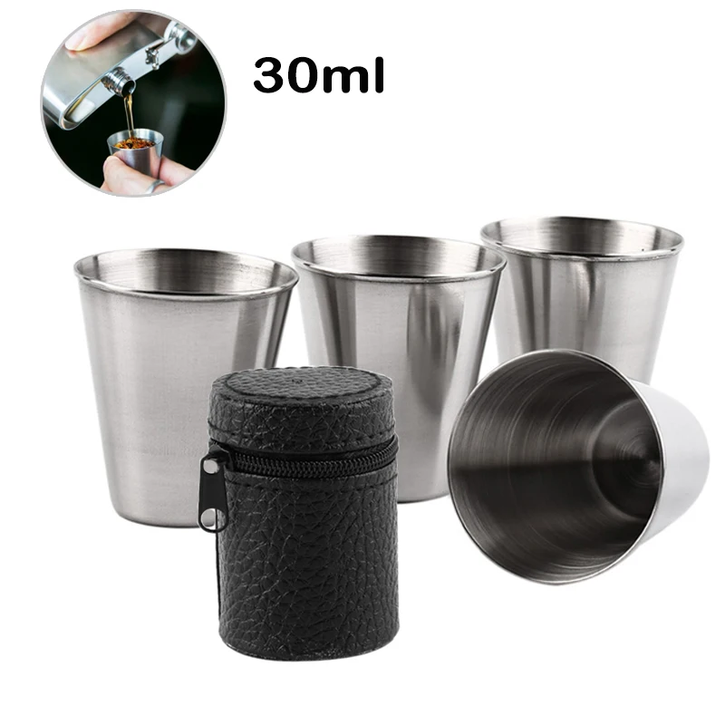 4 pz/lotto 30ml da campeggio all'aperto stoviglie tazze da viaggio Set Picnic forniture in acciaio inox vino birra tazza whisky tazze cuoio dell'unità di elaborazione