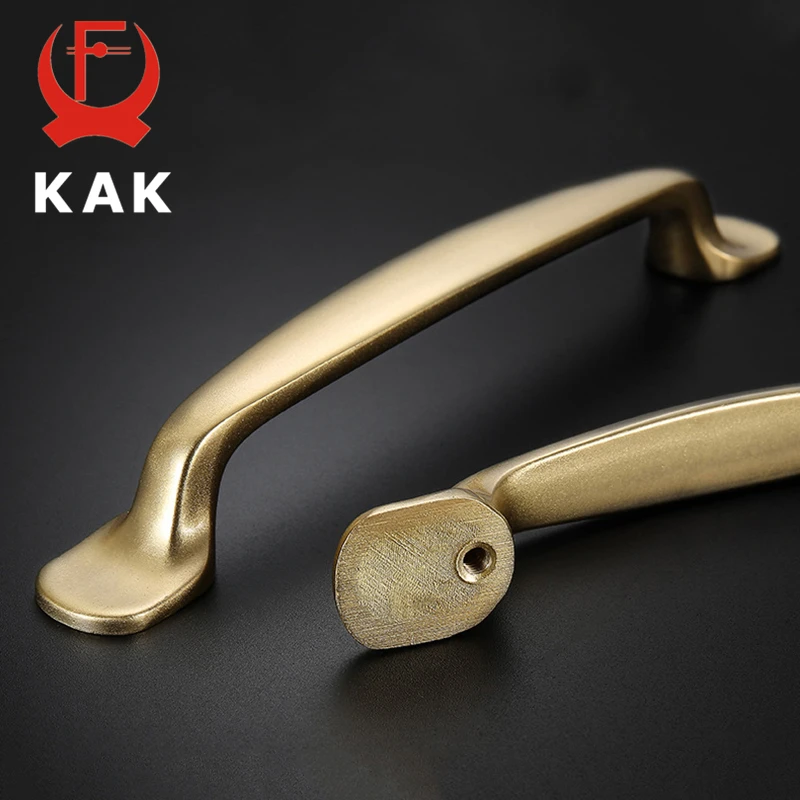 KAK Solid Copper Cabinet Handles Kitchen Cupboard Door Pulls Drawer Knobs European Vintage Brass Gold Furniture Handle Hardware