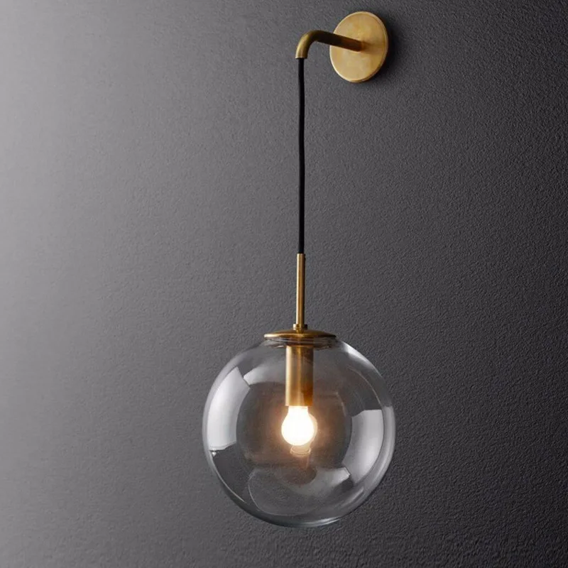 

Modern Nordic Glass Wall Lamp Gold Black Metal Wall Sconce Bedroom Bedside Light Fixtures Bathroom Mirror Light Industrial Decor