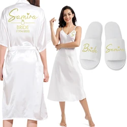 Personalized Name Logo Wedding Robe Nightgown Set Female Satin Kimono Sleepwear Bride Bridesmaid Gift Birthday Party Bathrobe
