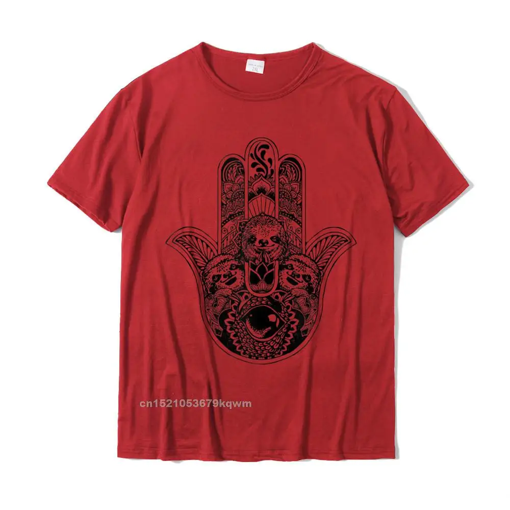 Hamsa Hand Sloth Tshirts Top Oversized Europe Top T-Shirts Camisas Hombre Cotton T Shirt For Men Group