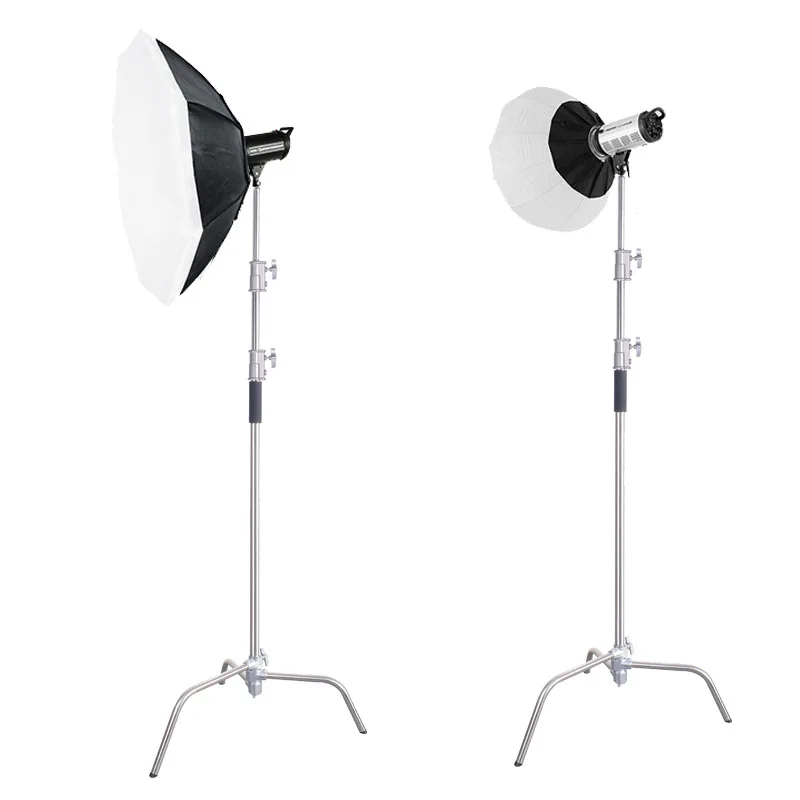 T & YFOTOP C-soporte de acero inoxidable, altura máxima de 3,3 m, 128cm, con brazo de sujeción, Godox VL150, AD300Pro, AD400Pro, Aputure 120D I