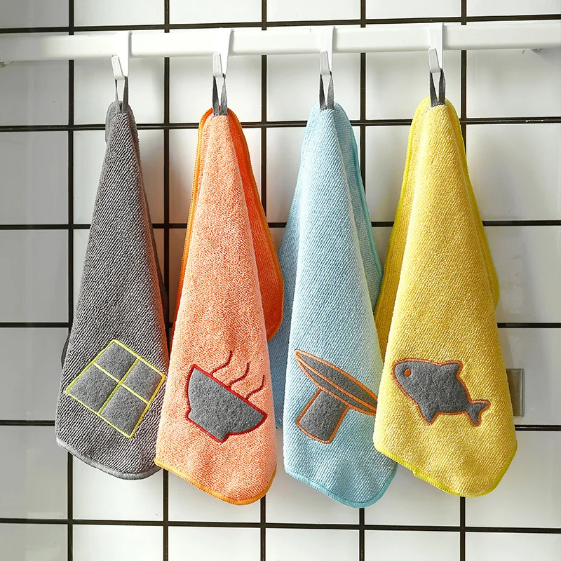 Kitchen Hanging Washing Dish Cloth Microfiber Absorbent Scouring Pad Anti-Grease Rag Wiping Hand Towel Home Cleaning Utensils