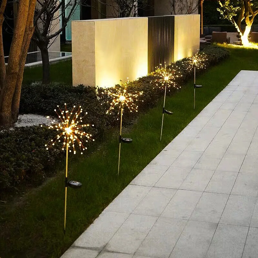 Solar Powered Outdoor Grass Globe Dandelion Fireworks Lamp 90/150 LED for Garden Lawn Landscape Lamp Holiday Light