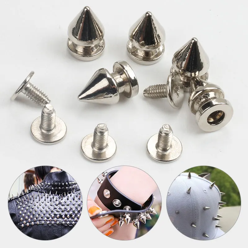 10 Sets Spiked Punk Screw Rivets Studs Metal Sharp Warhead Bag Shoes Clothes Watchband Spikes Studs Decor Nail Buckles Nailheads