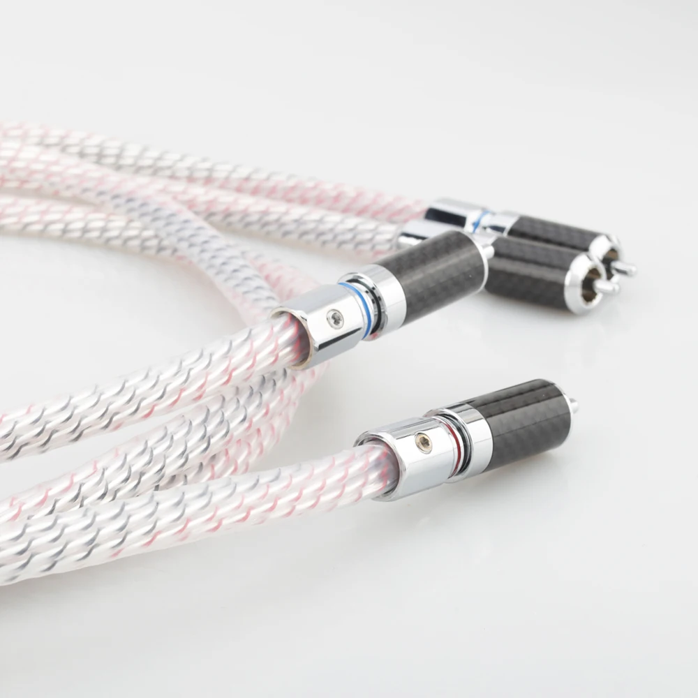 High Quality Pair Nordost Valhalla 7N silver plated audio RCA interconnect cable with Carbon fiber RCA plug connector