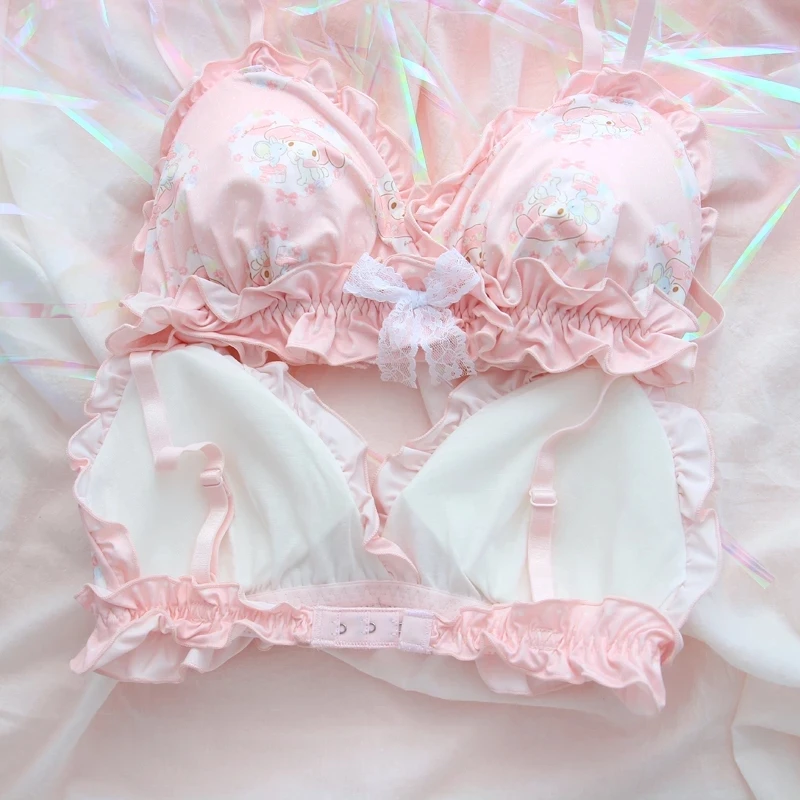 Cute Comfortable Japanese Bra & Panties Set Milk Silk Wirefree Soft Underwear Sleep Intimates Set Cute Lolita Bra and Panty Set
