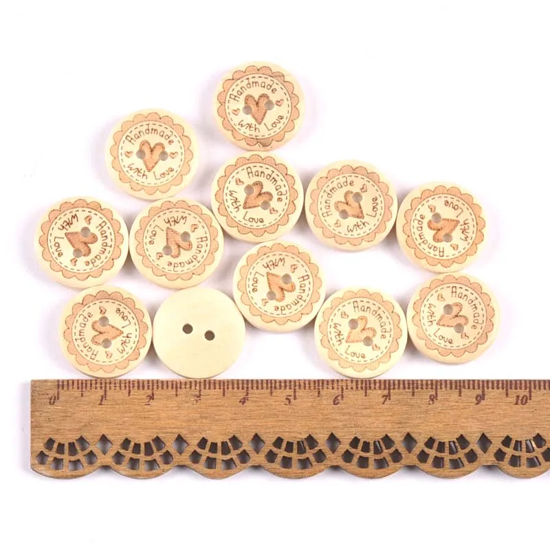 50pcs Natural Wood Buttons for Handwork Sewing Scrapbook Clothing Crafts Hademade Accessories 20mm Mixed C3236