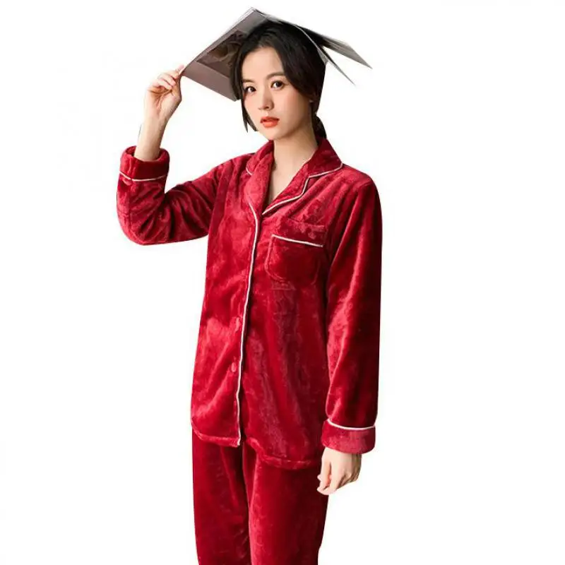 Couple Pajamas Suit Winter New Coral Fleece Sleep Set Home Clothing Intimate Lingerie Casual Soft Nightwear Flannel Pyjamas