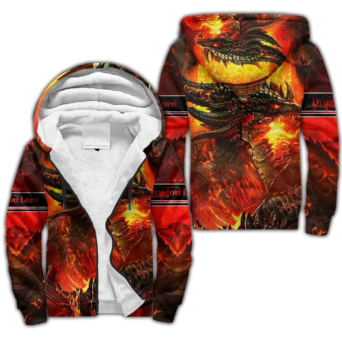 Lava Dragon and Tattoo Pattern 3D Printed Winter Thicker Zip Hoodie Unisex Casual Hooded Tracksuit Warm Fleece Jacket KD06