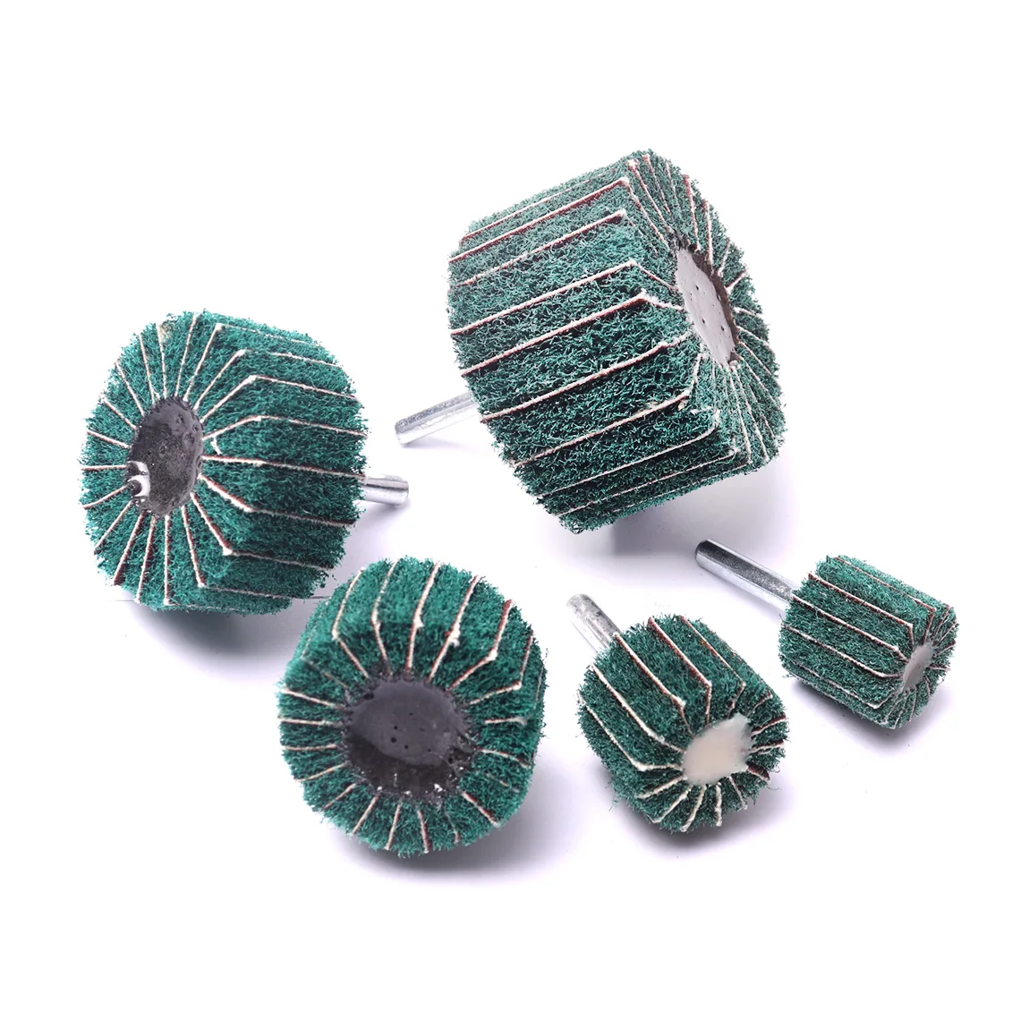 Top-quality 5pcs/Set 6mm Shank Fiber Grinding Head Multipurpose green Scouring pad Dremel Rotary Accessories Polishing Wheel