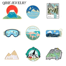 Mountain Pins Collection Nature Brooches Mountain Peak Badges Wandering River Landscape Jewelry Gift for Outdoor Lovers