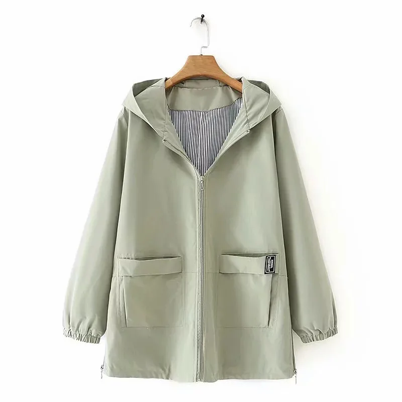 Spring Autumn Women Trench Coats Outerwear Long Sleeve Hooded Windbreaker Slim Plus size Casual Tops Female Basic Coat 5XL