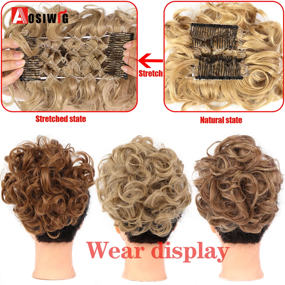 AOSIWIG Long Curly Chignons Hair Tails Synthetic Messy Bride Hair Bun Clip on Ponyail Extensions Fake Hair Pieces for Women