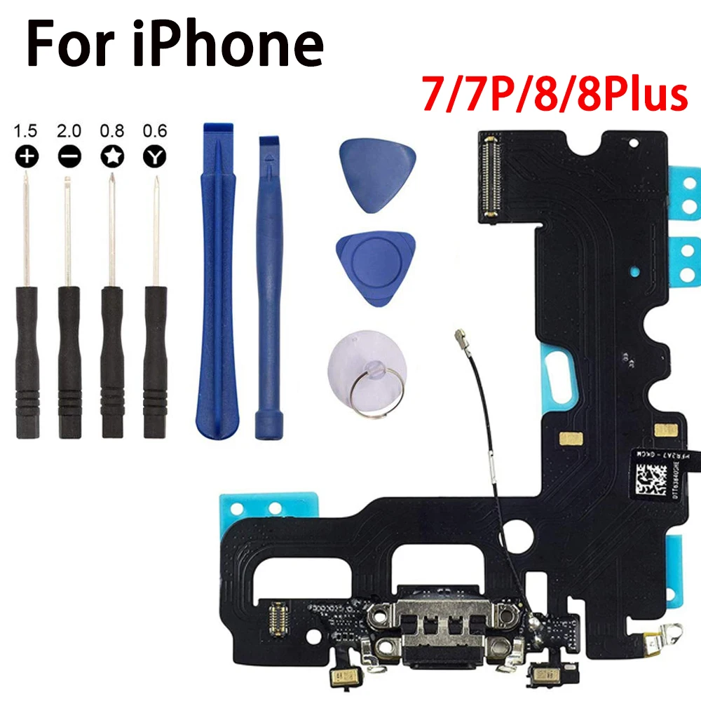 Charging Port USB Dock Connector Flex Cable Assembly Replacement With Screwdriver Repair Tool Kit For iPhone 7 7Plus 8G 8 Plus