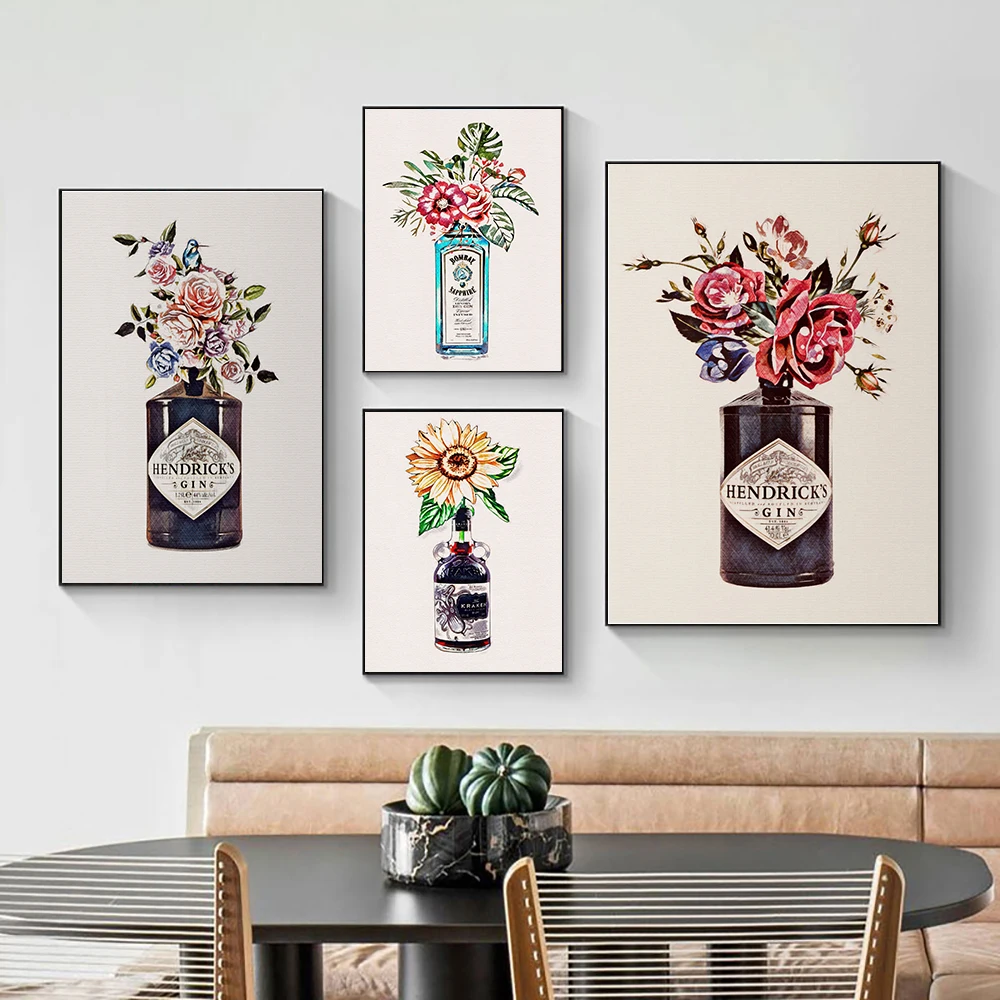 Various Vintage Rustic Floral Gin Tonic Drink Cocktail Rum Poster Prints Canvas Painting Retro Bar Kitchen Home Wall Art Decor