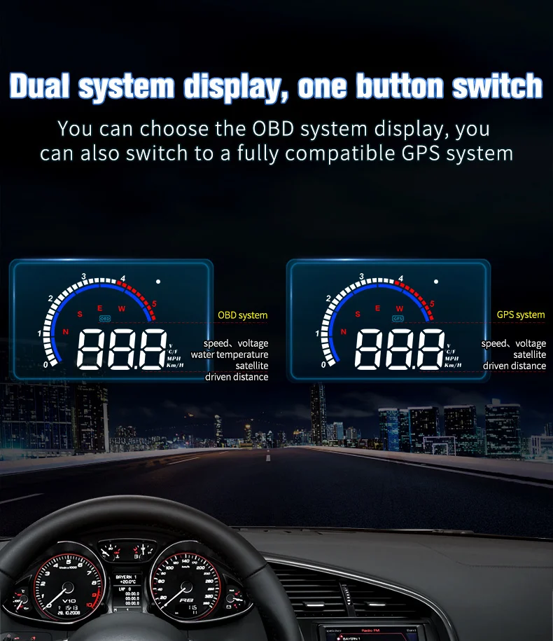 M13 plus Car Head Up Display OBD+GPS Dual System HUD Digital Speedometer Auto Reflective Mirror Security Alarm Accessories