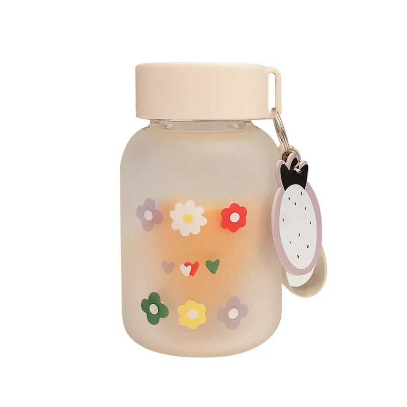 New Cute Flowers Water Bottle Creative Trend Portable Leakproof Ins Lovely Fresh Female Student Frosted Glass Water Cup With Lid