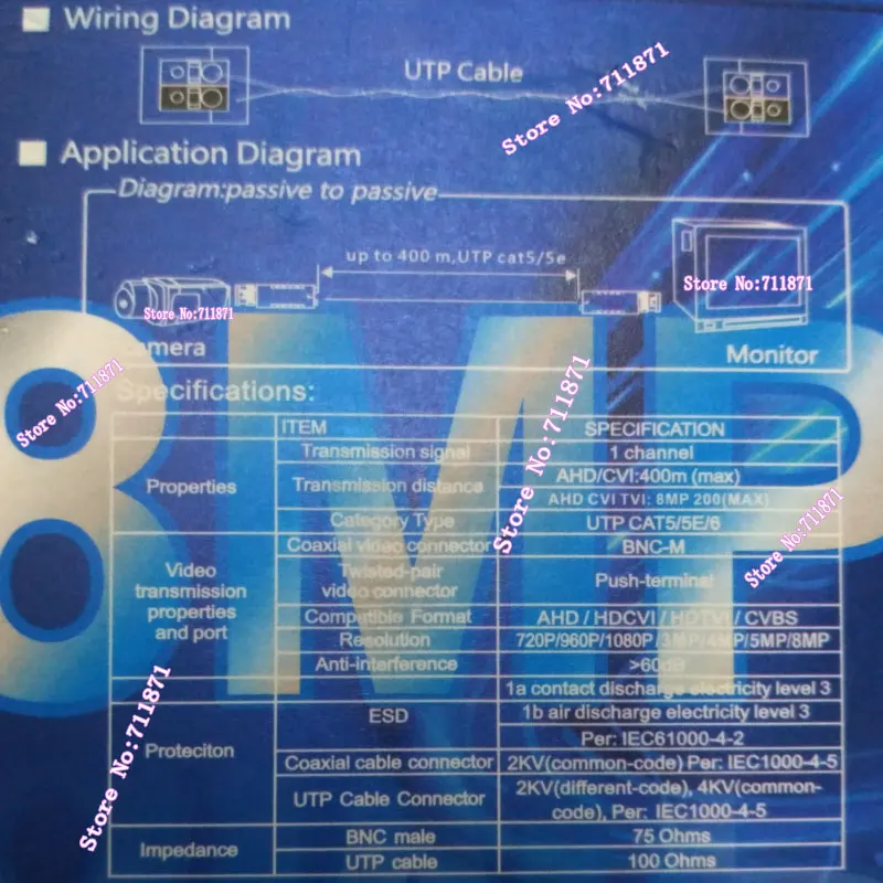 Đực BNC Dây Nối Dài Với Cáp UTP 2Pin Kéo Dài BNC Adapter Kết Nối HD CVI TVI CVBS AHD Chia khớp HD Video Balun