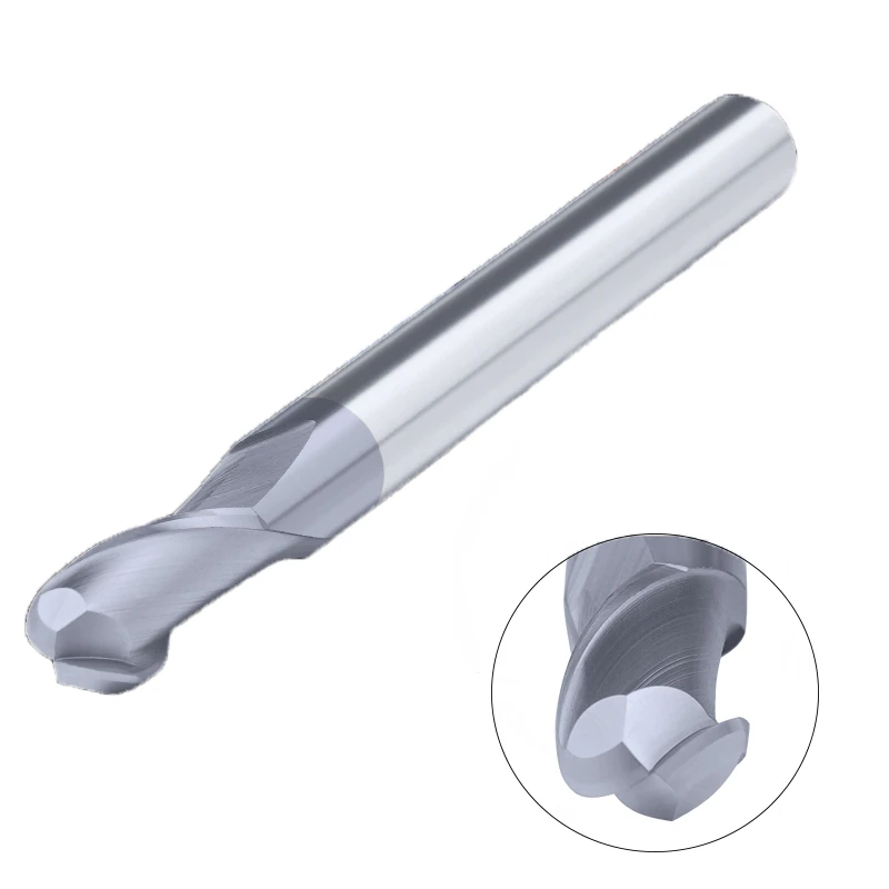 BEYOND 1pcs Tungsten Steel Ball Nose End Mills Router Bit HRC50 2 Flute R0.5 R1 R1.5 R2 1mm 2mm 6mm 8mm 10mm Milling Cutter