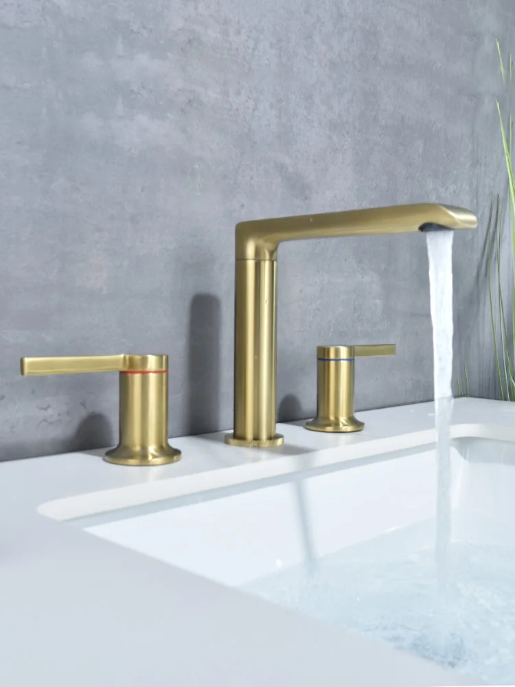 

New arrival Bathroom Widespread Sink Faucet Crane Brass Brush Gold Sink Faucet Hot and Cold Water Tap