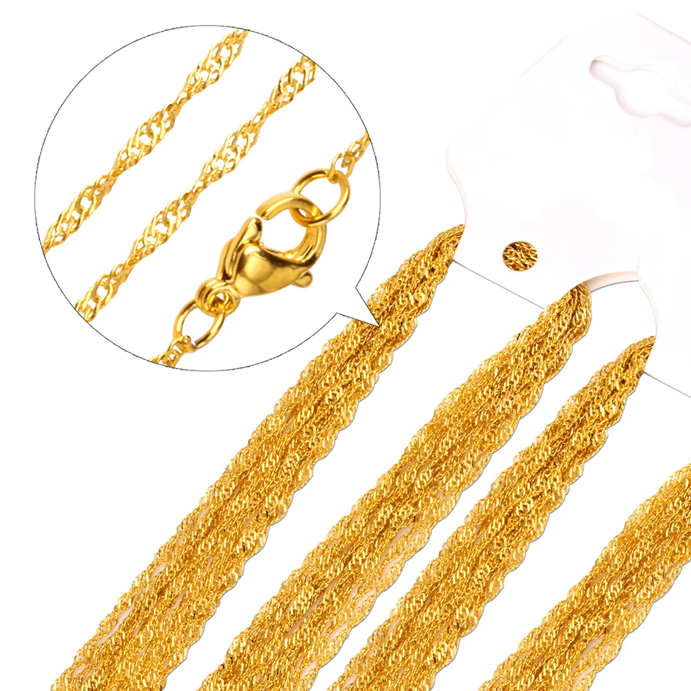 Großhandel 10 Stück/Set Edelstahl Wasserwellen-Ketten mit Karabinerverschluss Halskette für DIY Schmuckherstellung Zubehör – Detail 3