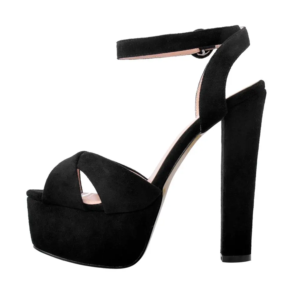 Onlymaker Women Crisscross Platform Sandals Buckle Peep Toe Block Chunk High Heels Suede Wrap Women Large Size Shoes