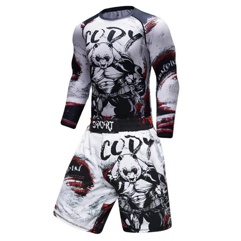 Men Tracksuit MMA Rashguard Jiu Jitsu T-shirt+Pants Fitness Boxing Jerseys Set BJJ Muay Thai Gym Rash Guard Sportsuit Brand