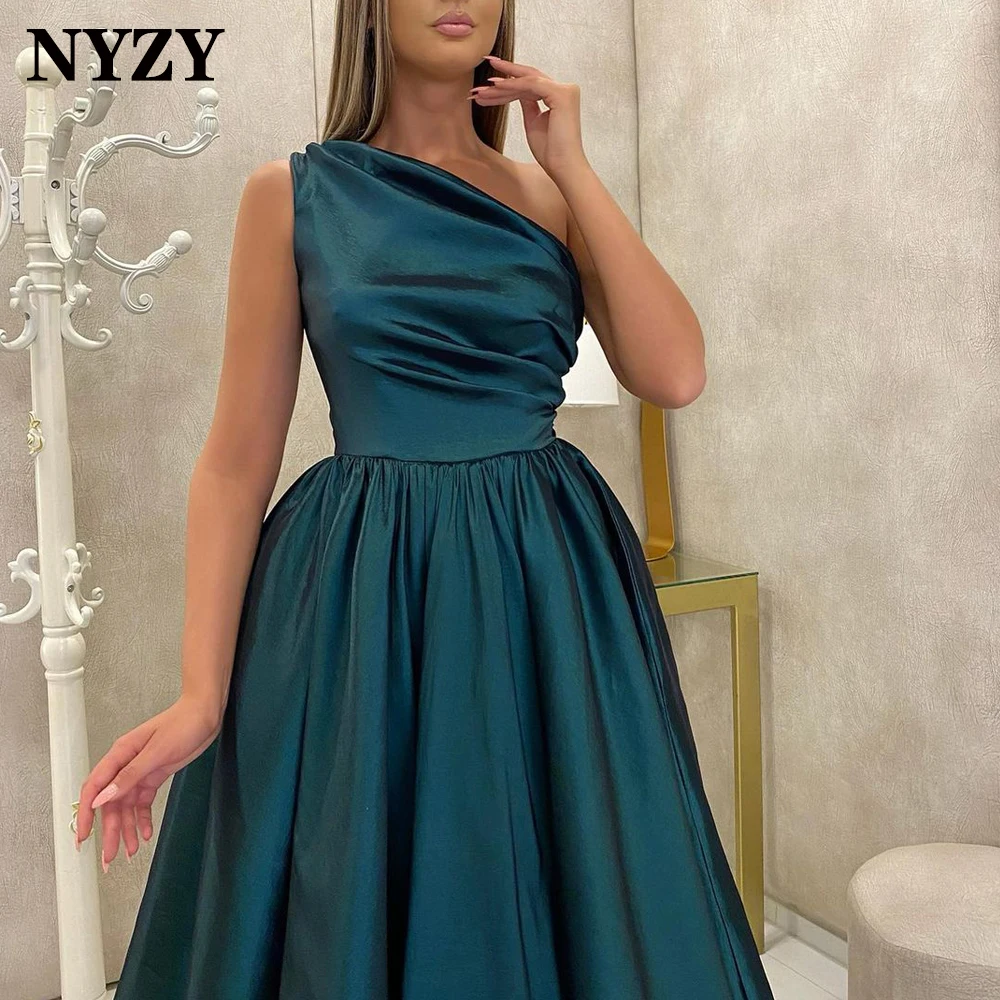 NYZY E334 Elegant ซาตินไหล่สีดำชุดราตรีสั้น2021ชุดเสื้อคลุม De ค็อกเทลพรหมชุดราตรี