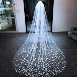 TOPQUEEN V20s velo de novia de flores 3D velos de novia lujosos boda larga Veu novia 5 metros velo de gota de catedral velo blanco puro