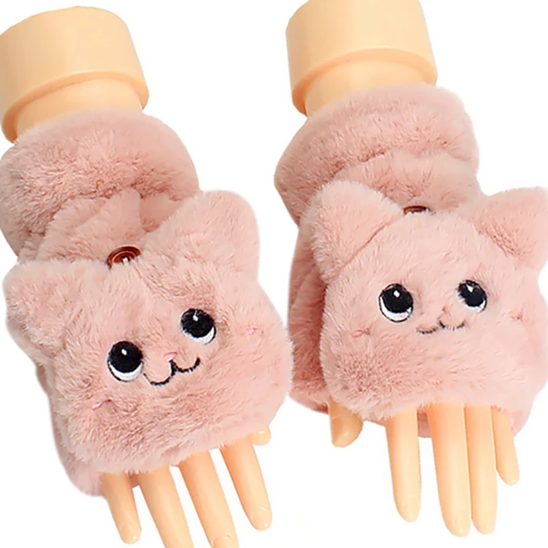 Fur Rabbit Mittens Plush fingerless Gloves without finger Driving Glove Winter Soft Warm Thick Gloves for Women Girl Half Finger