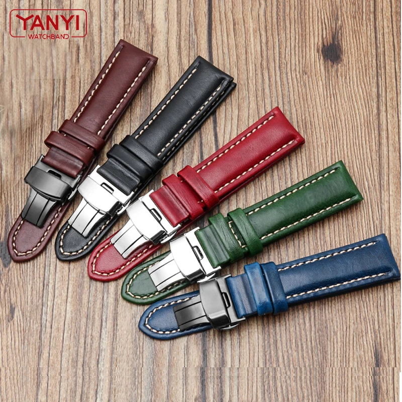 The first layer cowhide Genuine leather bracelet 18mm 20mm 21mm 22mm watch strap matte watchband With mat Wine wristwatches band