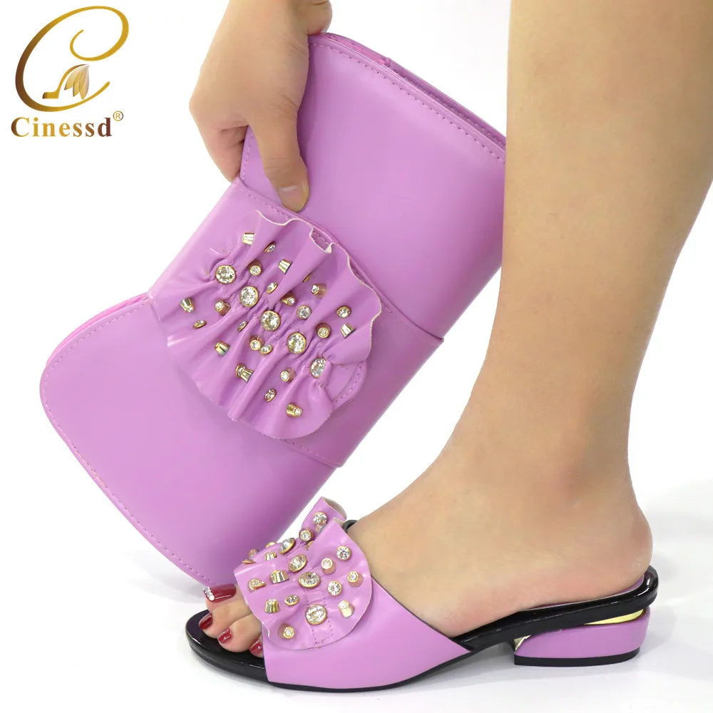 

Fashion Purple Color Italian Ladies Shoe and Bag Set Matching Shoes and Bag Set In Heels Italy Low Heels Women Wedding Shoes