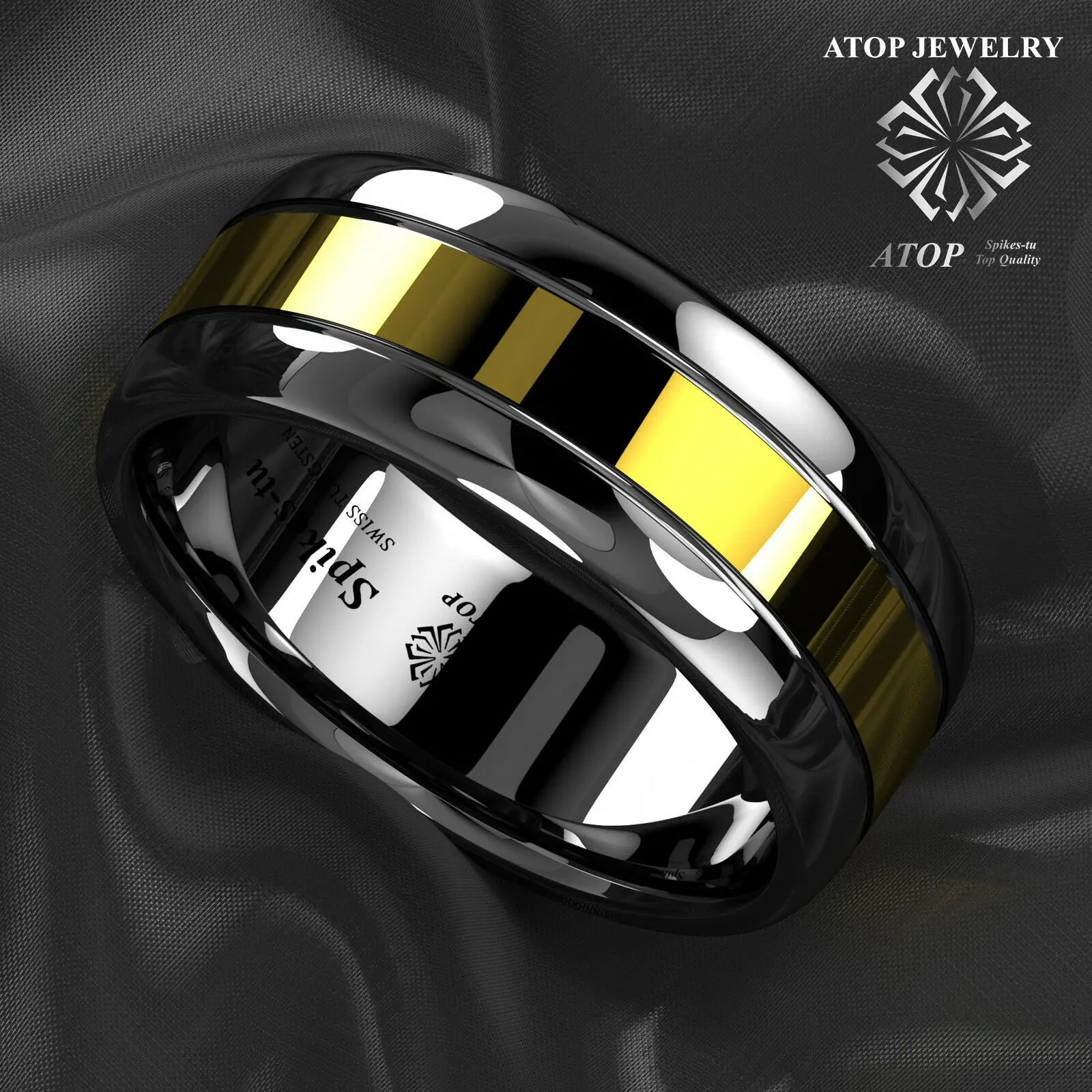 Luxury 8mm Black Men\'s Tungsten carbide Ring Gold center Wedding Band ring Free Shipping