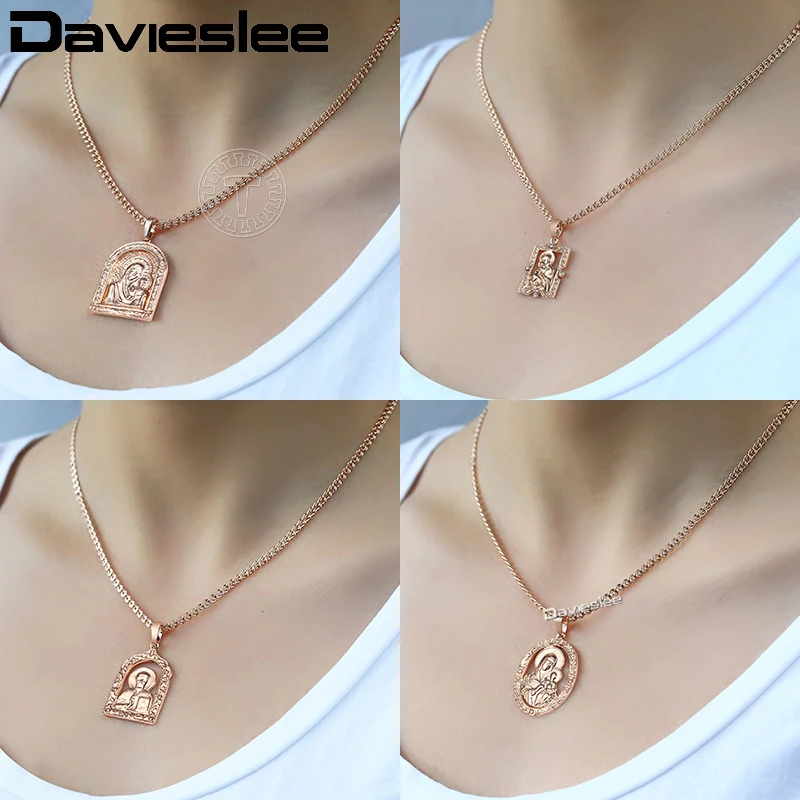 Davieslee 585 Rose Gold Color Pendant Necklace for Women Snail Link Chain Jesus Charm Necklaces Fashion Jewelry Gifts LGP190