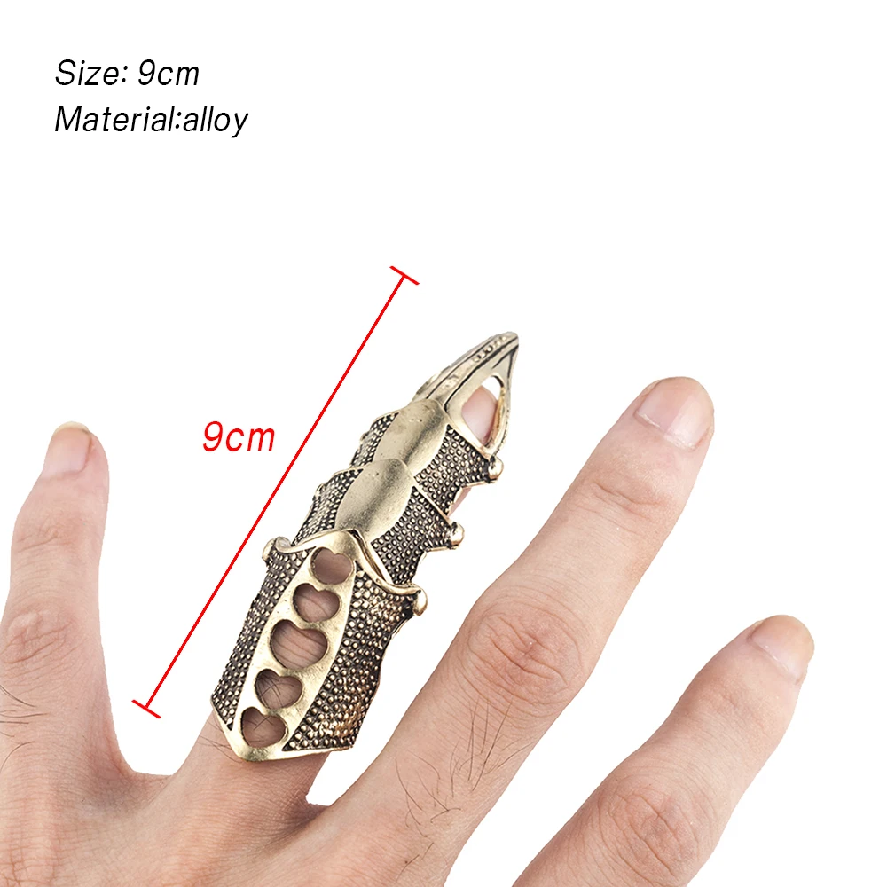 2022 NEW Cool Boys Punk Gothic Rock Scroll Joint Armor Knuckle Metal Full Finger Ring Gold Cospaly DIY Ring Halloween decoration