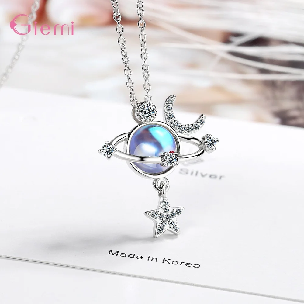 Temperament Star Moon Planet Pendant Necklace For Girl Women Delicate Rhinestones Chain Lady Wedding Party Jewelry Gift