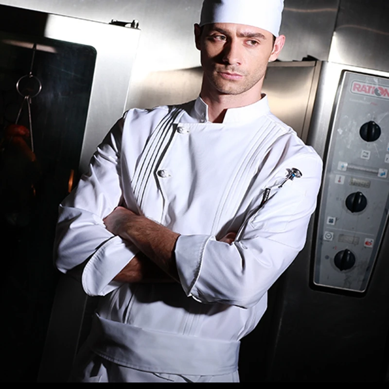 High quality winter restaurant kitchen uniform thick washable cook uniform long sleeve white chef jacket