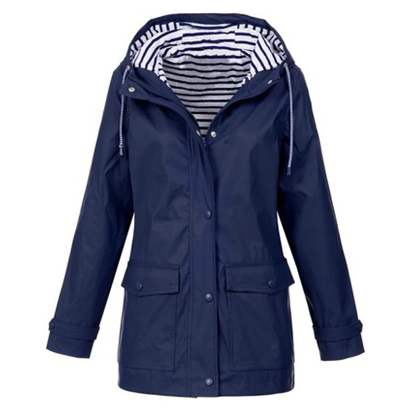 Waterproof Sunscreen Outdoor Sportswear Women'S Jacket Jacket Casual Hooded Long-Sleeved Loose Jacket Striped Plus Size Assault